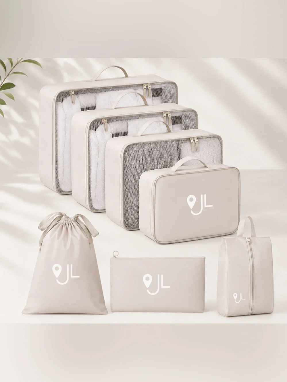 Cream Travel Packing Cube and Organizer Set